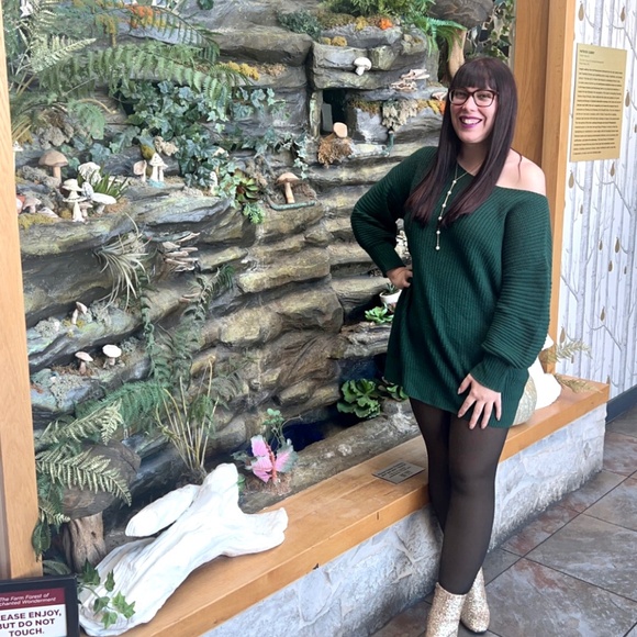 SHEIN Green Off the Shoulder Sweater Dress - Picture 1 of 3